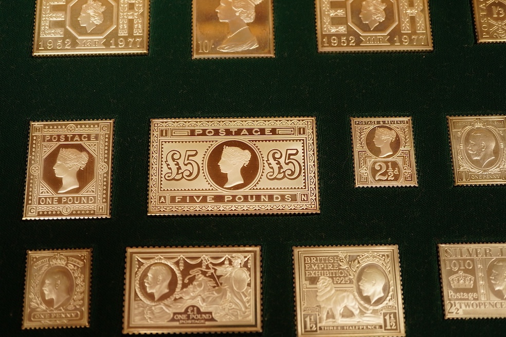 Hallmark collections, 'The Stamps of Royalty', produced in sterling silver to commemorate the Queen‘s silver jubilee 1977, cased with certificate